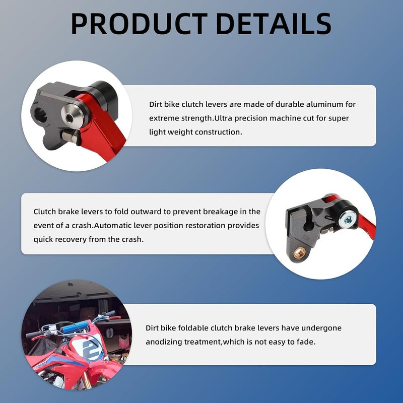 BAOUFF Dirt Bike Foldable Clutch Brake Levers,CNC Clutch Lever Breakaway Levers for CRF150R 07-25/CR80R CR85R 98-07/XR650R 00-06/CR125R CR250R 92-03 Red - Image 5